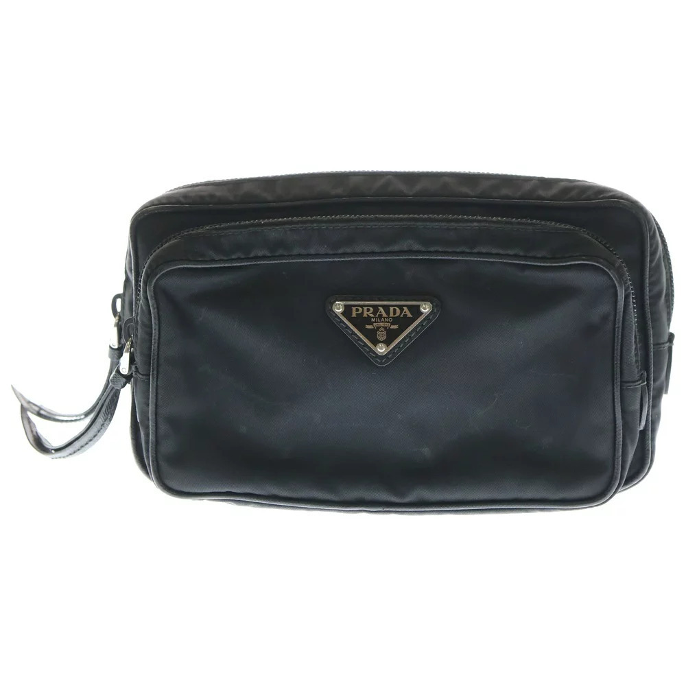 PRADA logo waist bag Body Bum Crossbody Belt shoulder black Tessuto leather